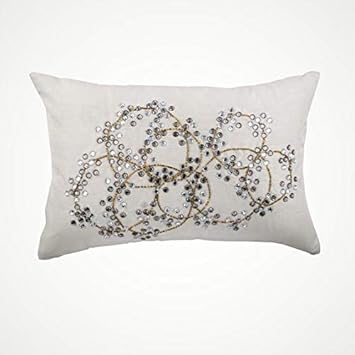 Amazon Com Designer Ivory Lumbar Pillow Cover Crystals Medallion