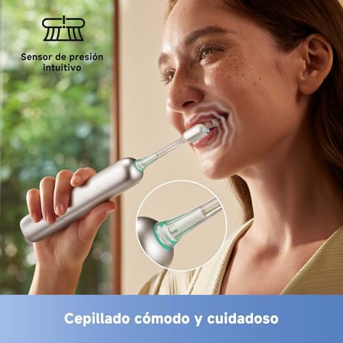 Fresh Pro 3DClean cepillo de dientes con aplicación, Recargable para adultos, 2 cabezales de cepillado 3-en-1 y estuche de viaje, 30 días de duración de la batería, Plateado