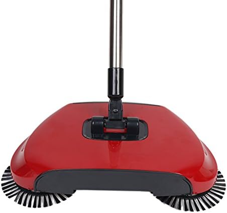 Household Automatic Hand Push Sweeper Broom without Electricity Multi-Functional Profession Vacuum Cleaner Sweeping Robot ,Dustpan and Trash Bin 3 in 1 Floor Cleaning System(red)