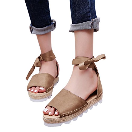 Shybuy Women Sandals Womens Espadrilles Lace Tie up Flat Sandals Summer Peep Toe Classic Mid Heel Shoes