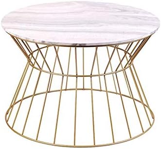 Desk XIAOLIN Metal Marble Side Table Round Coffee Table Living Room Sofa Side Table Computer Gold 23.6 X 15.5 Inch