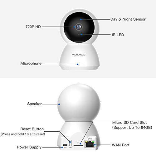 wandwoo IP Camera, 1080P Security Camera Wireless (2.4GHz WiFi),Night Vision,Two-Way Audio,PTZ Control,Home Security Camera for Baby/Pet/Nanny/Elder Monitor