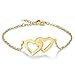 Personalized Double Heart Promise Bracelets for Women Custom Engraved 2 Names Bracelet Adjustable Stainless Steel Love Bracelet for Her primary