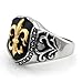 Stainless Steel Tri-Tone Fleur de Lis Biker Ring - Size 11
