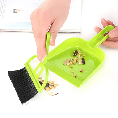 Practical Plastic Mini Broom and Dustpan Set for Desktop Pets Nest Cage Cleaning (Green)