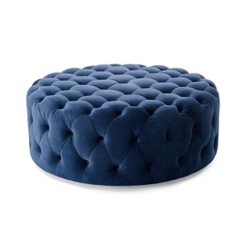Supernova Velvet Round Ottoman with Casters (Navy Blue) Kitchen & Dining