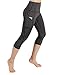 ODODOS High Waist Out Pocket Yoga Capris Pants Tummy Control Workout Running 4 Way Stretch Yoga Capris Leggings,SpaceDyeMattBlack,Small