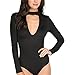 May&Maya Women's Mock Neck Plunging V-Neckline Bodysuit (S, Black2)