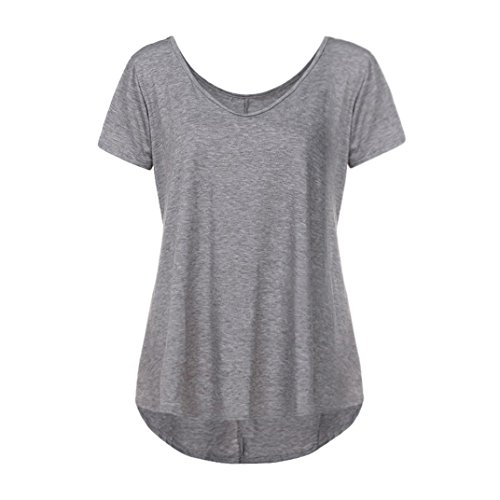 FEITONG Women's Loose Plus Size Short Sleeve V-Neck Irregular Hem Casual Tee T-Shirt Top Black Gray Purple Green(XX-Large,Gray)