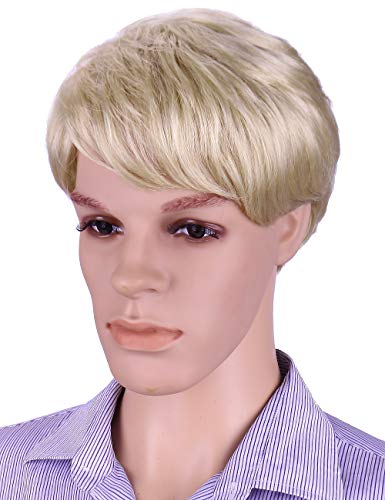 Sotica Short Blonde Wigs with Hair Bangs for Men Subtle Natural Curly Men's Toupee Wigs