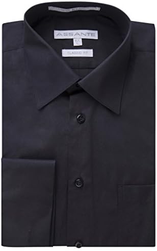Assante Men's Classic Fit French Cuff Dress Shirt - Black - 20 36/37
