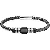 Van Heusen Men Braid Leather Bracelet with Stainless Steel Ornaments