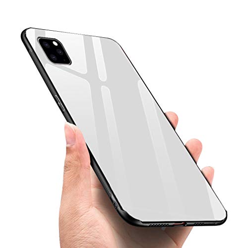 Case Compatible with iPhone 11 Pro Max, Luhuanx iPhone 11 Pro Max Cases with Temperting Glass Pattern Back+TPU Side Cover for iPhone 11 Pro Max 6.5 Inch-White