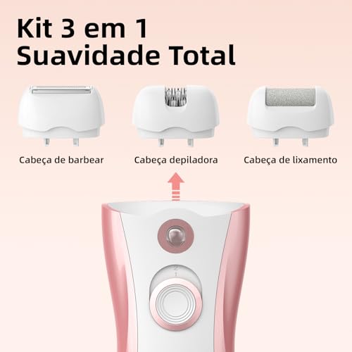 GOKOCO Aparelho Depilador Elétrico 3 em 1, 3 Cabeças Substituíveis, Recarregável, Uso Sem Dor para Pernas, Axilas, Corpo Inteiro, Viagem, GF1079, Rosa