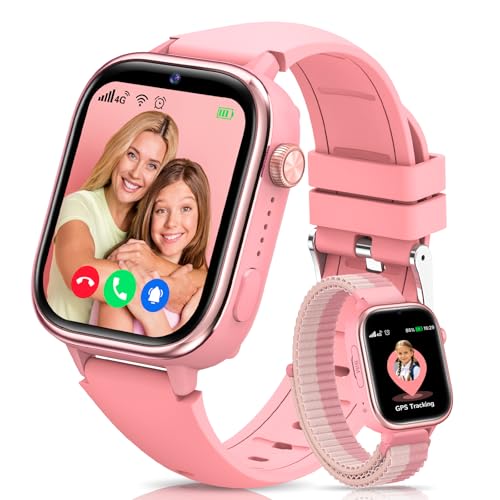 Velmood 4G Smart Watch for Girls, Smartwatch for Girls with GPS and Calls, Video Calls, Voice Chat, SOS, School Mode, Pedometer, Sleep, Alarm Clock IP68 for Girls Boys Pink