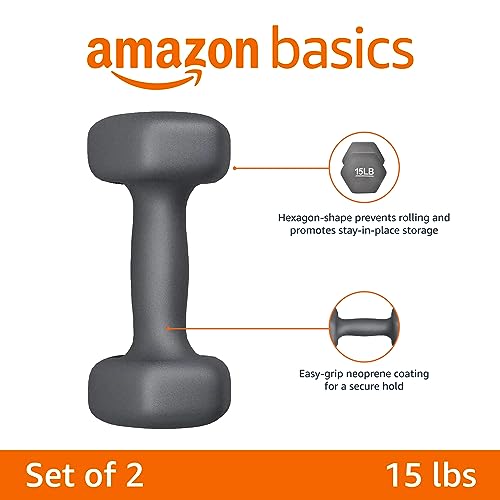 Amazon Basics Neoprene Coated Hexagon Workout Dumbbell Hand Weight, 30 Pounds, 15 Pound (Set of