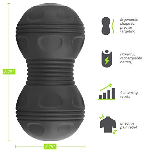 Sedona 4-Speed Vibrating Massage Ball - Electric Rechargeable Portable Peanut Dual Foam Roller for Deep Tissue Recovery Pain Soreness Myofascial Acumobility for Hips Feet Arms Back Neck Waist - Black