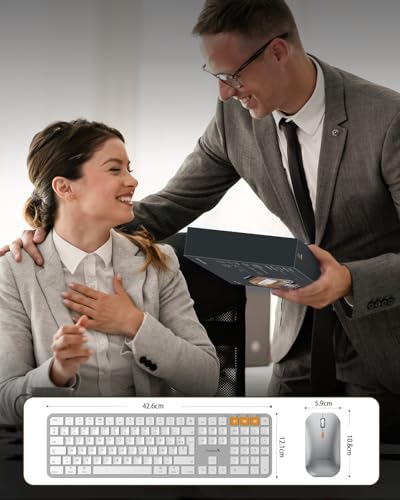 ProtoArc KM100-A Wireless Keyboard Mouse Mac Retro Illuminated, AZERTY Bluetooth Keyboard and Mouse Set, Flat White Multi-Device Keyboard for MacBook Pro, MacBook Air, iPhone, iPad