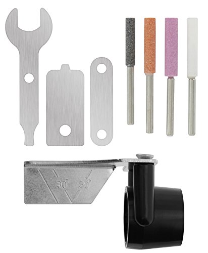 Drixet Diamond Industrial Chainsaw Sharpening & Filing Kit for Rotary Tools - Includes: Guide Attachment, Shim, Gauge, Collet Wrench & 4 Bits: 3/16", 11/64", 5/32" & 7/32" (8-Piece Set)