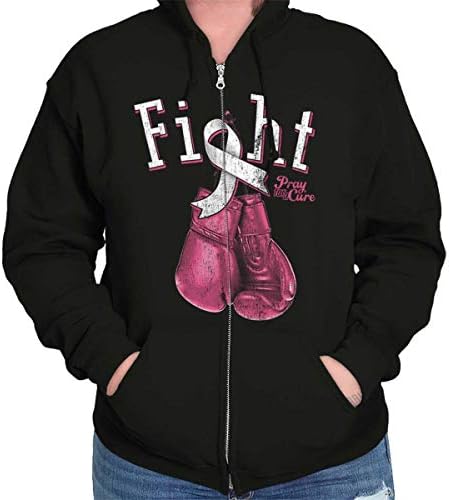 Fight Boxing Breast Cancer Warrior Zip Hoodie Sweatshirt Women