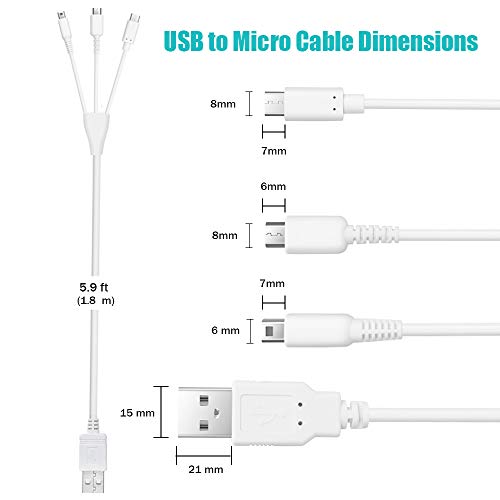Multi Charger Cable 6ft MXRS 3 in 1 Multiple USB Charging Cord Suitable for Nintendo Switch/Nintendo New 2DS XL/ 3DS XL/ 2DS/ 3DS/ DSi/DSi XLL/Nintendo Ds Lite(Charging Only)