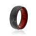 Mens Black Wedding Band Black Zirconium Ring With Bloodwood Sleeve And Premium Tree Bark Finish 8mm Wide Ring - USA Made
