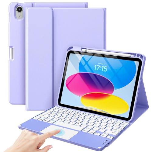 ProCase for iPad 11th / 10th Generation Case with Keyboard, Magnetically Detachable Wireless Keyboard with Multi-Touch Trackpad for iPad (A16) 2025 /10th Gen 2022 -Purple
