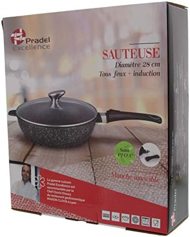 Pradel Excellence - 52393M - Sauteuse 28cm "Façon Pierre" en Fonte Aluminium, tous Feux dont Induction - Cuisine A Vivre Pradel Excellence - 52393M - Sauteuse 28cm "Façon Pierre" en Fonte Aluminium, tous Feux dont Induction