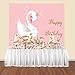 BEIPOTO Swan Princess Pink Cartoon Photo Backdrop Gold Happy Birthday Banner Baby Shower Photo Studio Background Party Decoration Dessert Table Photo Booth Props 6.5x5ft TE