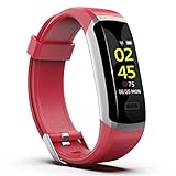 BingoFit Fitness Tracker HR, Sage Color Screen Fitness Watch with Heart Rate Monitor, Waterproof Pedometer Watch with Calorie Step Counter for Kids Women Men, Red