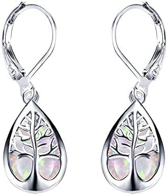 925 Sterling Silver Jewelry Exquisite Water Drop Blue White Fire Opal Life Tree Dangle Earrings For Women