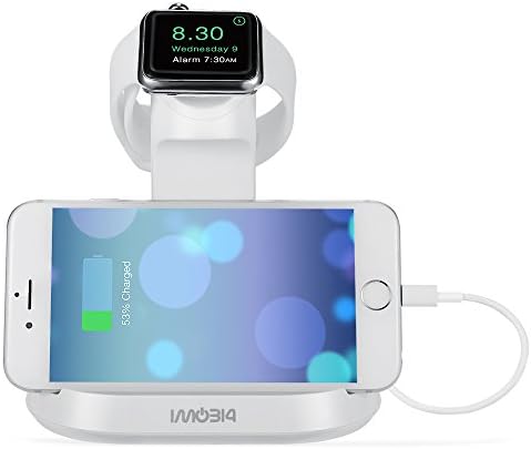 Apple Watch and iPhone Stand, iMobi4 Docking Charging Station &amp; Holder 2 in 1 Dual Cradle for Apple Watch (38/42 mm) and iPhone 6 / 6s, 6 Plus / 6s Plus, 5s, 5c, 5 -White