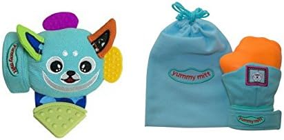 Yummy Mitt Teething Mitten-Self-Soothing Entertainment and Gives Pain Relief from Teething Plus It's an Ideal Baby Shower Gift -Set of Two (1 Yummy Buddy & 1 Blue Yummy Mitt)