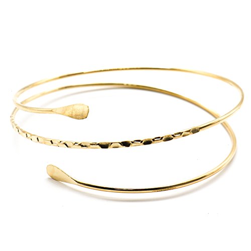 IDS Minimalist Gold Metal Coil Upper Arm Cuff Open Arm Bracelet Armlet Armband Bangle Gift for Women and Girl