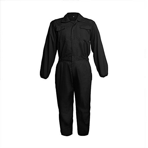 TopTie Men's Zip-Fronted Long Sleeve Workwear Twill Work Coveralls With Reflective Strips BLACKSTYLE2-2XL