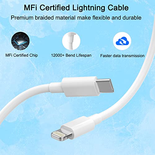 [MFi Certified] 2Pack 20W PD USB C Wall Charger Adapter for iPhone Fast Charger Plug with 2Pack 6FT USB C Lightning Cable Fast Charging Lead for iPhone 14 13 12 11 Max/Pro Mini and More-White
