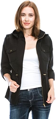Califul Anorak Lightweight Utility Army Military Jacket Parka Drawstring (Small, Black)