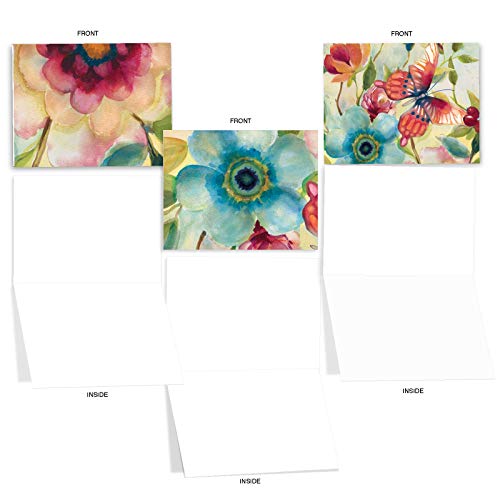 M3314 Watercolor Botanicals: 10 Assorted Blank All-Occasion Note Cards Featuring Details Of Floral-Themed Watercolor Paintings,W/White Envelopes. (745469733143)