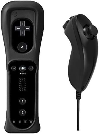 Doklos Remote and Nunchuck Controller with Silicone Case and Wrist Strap Case for Wii Wii U (NON-OEM) (Black)