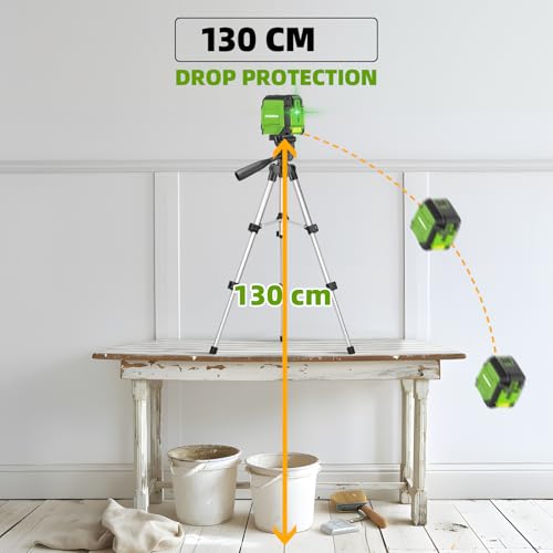 Laser Level with 100cm Tripod, Huepar 30M Lazer Level Self Leveling Green Cross Line Laser Leveler Tool for Picture Hanging, Tile, Construction Indoor Project, Battery & Carrying Bag Included