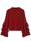 MakeMeChic Women's Layered Ruffle Sleeve Pullover Sweater