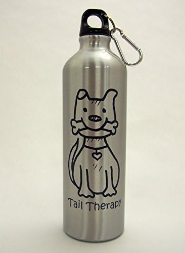 Tail Therapy Dog 24-Ounce Aluminum Water Bottle -- Carabiner Clip included, screw top, great for hiking, camping, on the go, anywhere