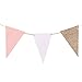 Ling's Moment 10 Feet Vintage Double Sided Glitter Triangle Flag Bunting Pennant Banner for Wedding Christmas New Year Eve Party Decor, Upgrade Glitter Version, Gold+White+Pink 15 Flags, Pack of 1