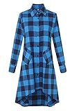 OLRAIN Womens New Plaids Irregular Hem Casual Shirt Dress XX-Large Lake Blue