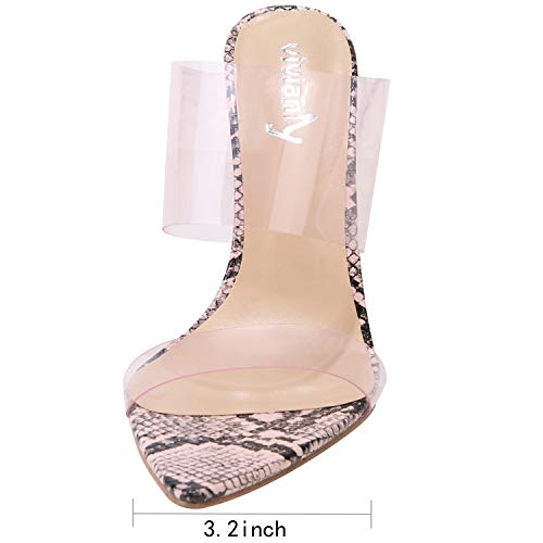 vivianly Womens Clear Pointed Toe Stiletto Heel Mules High Heels Slip on Dress Sandals