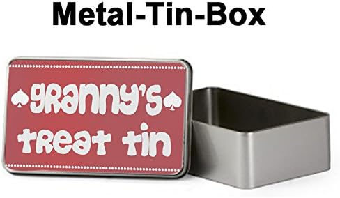 Hiros® Premium quality (Granny's treat tin themed) rectangular shaped portable metal tin storage box/container - Ideal storage gift to anyone.