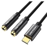 Type C to 3.5mm Headphone Jack Audio Adapter, Vention USB C Male to Double Female 3.5mm Cable Audio Adapter Converter External for Moto Z Series, MacBook Pro, LeEco, Samsung S8 /S8 Plus,etc.