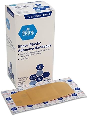 Medpride Sheer Plastic Adhesive Bandages - X Large - Box of 50 - 2" x 4.5"