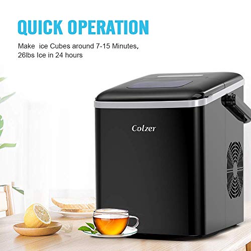 Colzer Portable Electronic Ice Maker Machine, Countertop Ice Maker,Make 9 Ice Cubes within 6-13 Minutes,33lbs Ice in 24 hours,Water Tank and Ice Scoop, Home,Kitchen,Bar,KTV (black)
