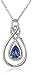 Amazon Collection Sterling Silver Created Sapphire and Diamond-Accented Pear Pendant Necklace, 18